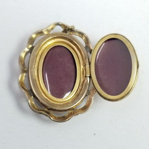 Vintage Sterling Silver Gold Filled Locket Pendant, Leaf Design, Mother of Pearl - Picture 5 of 8